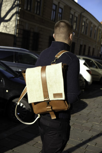 LadaLeather Leather & canvas men’s backpack