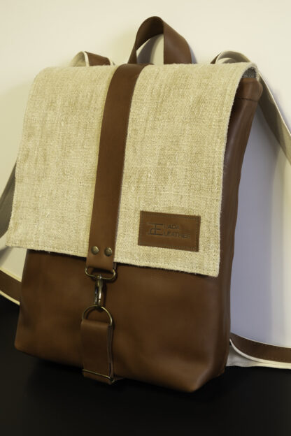 LadaLeather Leather & canvas hard backpack